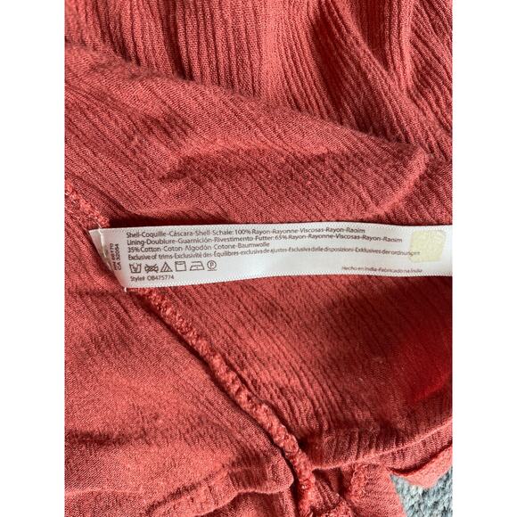 FREE PEOPLE Making You Jealous Tie Front Midi Gauze Dress Terracotta. Medium - Picture 5 of 6